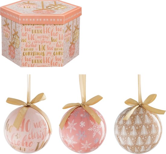 House of Seasons Weihnachtskugeln Geschenk-Set - 14 Stück - Ø8 cm - Unzerbrechlich - Pfirsich