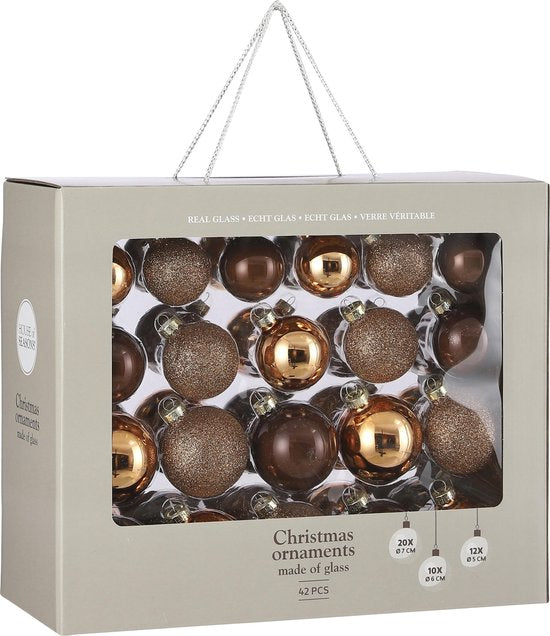 House of Seasons Weihnachtskugelset - 42 Stück - Ø7 cm - Glas - Braun Weihnachten