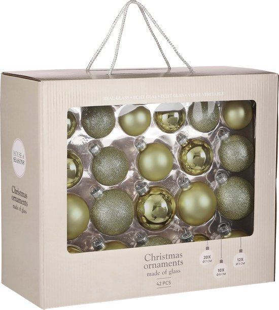 House of Seasons Weihnachtskugelset - 42 Stück - Ø7 cm - Glas - Hellgrün Weihnachten