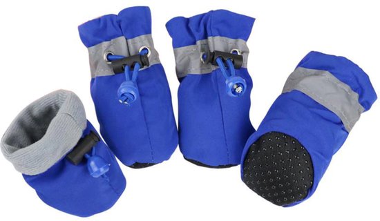 Hundeschuhe - Grip-Sohlen - Elastischer Verschluss - Spritzwassergeschützt - 4 Stück - Blau - 6 x 5 cm Haus & Garten