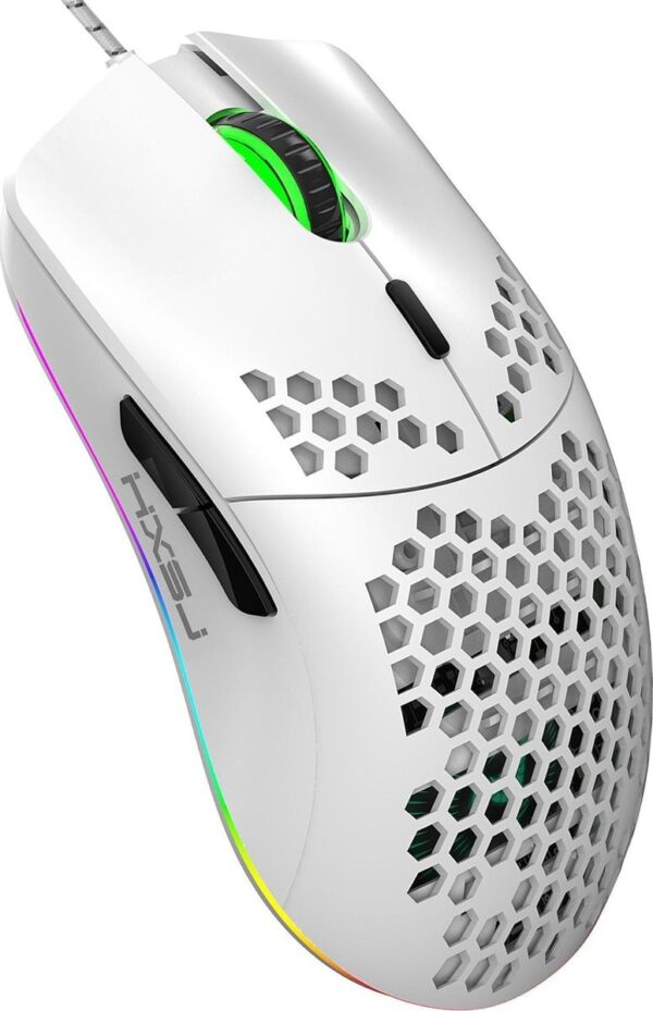 HxSJ - Gaming-Maus J900 - Ultraleicht - RGB-Beleuchtung - 6400DPI - Weiß Elektronik