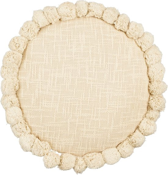 In The Mood Collection Pom pon Kissen - H10 x Ø40 cm - Baumwolle - Off white Wohnen & Kochen