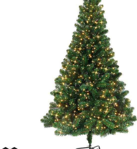 Infinity Goods Künstlicher Weihnachtsbaum mit LED-Lichtern - 240 cm - Realistischer Weihnachtsbaum aus Kunststoff - Metallständer - Grün Weihnachten