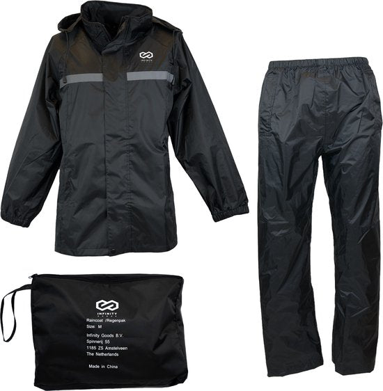 Infinity Goods Regenanzug - Damen & Herren - Größe XXL - Wasserdicht & Atmungsaktiv - Reflektierend - Schwarz Auto & Fahrrad
