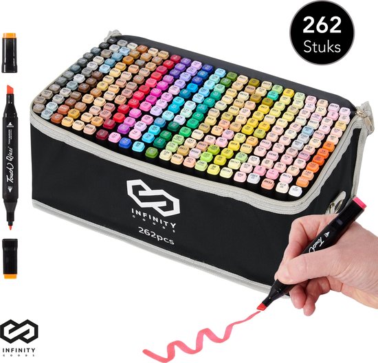 Infinity Goods Twinmarkers 262 Stück - Professionelle Alkoholmarker - Doppelseitige Spitze - Marker - Aufbewahrungstasche mit Halterung Hobby & Sport