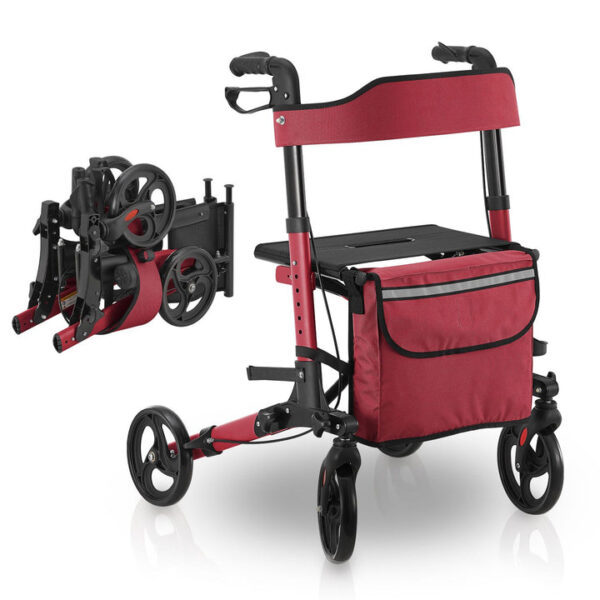 Juskys Aluminium Rollator - Mit Sitz - 63 x 68 x 80-94 cm - Rot Hobby & Sport