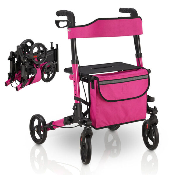 Juskys Aluminium Rollator - mit Sitz - faltbar - 63 x 68 x 80-94 cm - Flieder Hobby & Sport
