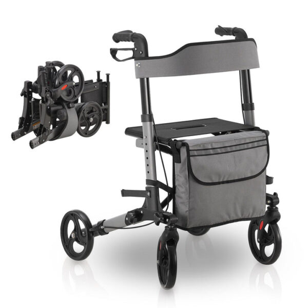 Juskys Aluminium Rollator - mit Sitz - faltbar - 63 x 68 x 80-94 cm - Grau Hobby & Sport