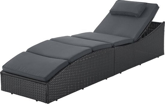 Juskys Liegestuhl / Sonnenbank Lamia - Schwarz - Polyrotan - Verstellbare Rückenlehne Haus & Garten