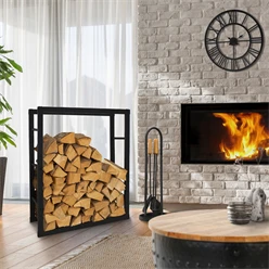 Kaminholzregal 80x25x100 cm Schwarz aus Metall ML-Design 695
