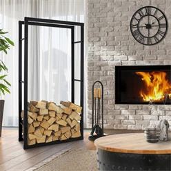 Kaminholzregal 80x25x150 cm Schwarz aus Metall ML-Design 695
