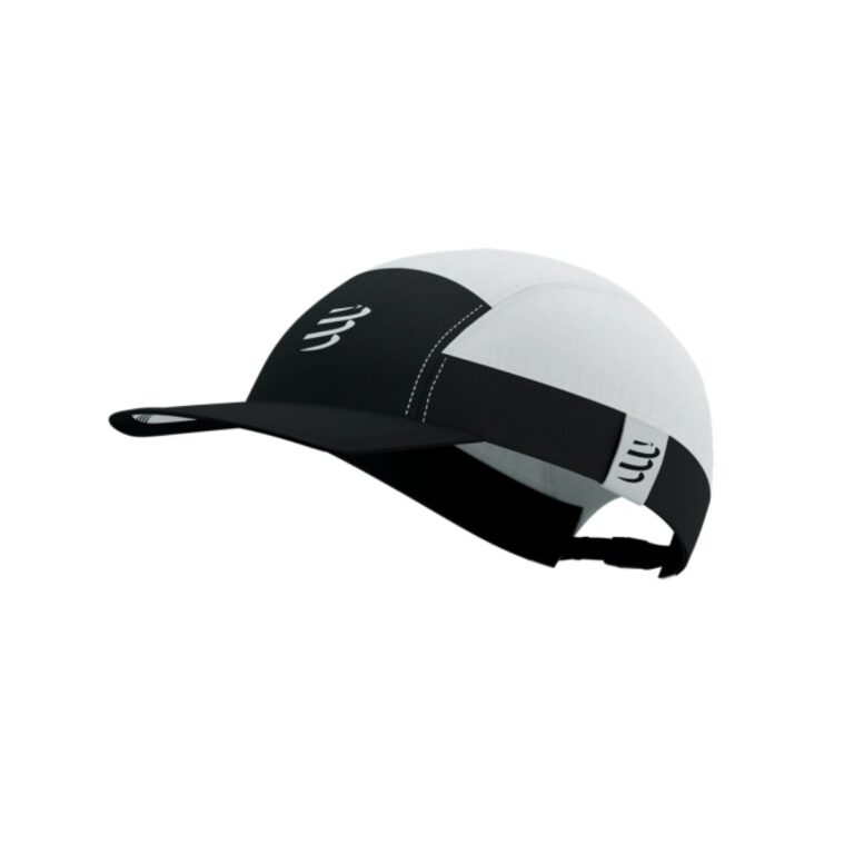 Kappe Compressport 5 Panel Light Cap Weiß Schwarz Laufzubehör
