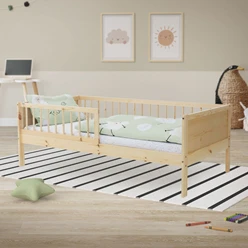 Kinderbett 80x160 cm mit Lattenrost und Rausfallschutz Natur Kiefernholz ML-Design 505764
