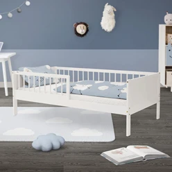 Kinderbett 80x160 cm mit Lattenrost und Rausfallschutz Weiß Kiefernholz ML-Design 505764
