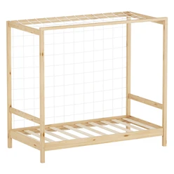 Kinderbett Fußballtor 80x160 cm Natur Einzelbett für Kinder Holzbett mit Lattenrost & Tornetz Handballtor ML-Design 6394