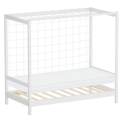 Kinderbett Fußballtor 80x160 cm Weiß aus Kiefernholz mit Matratze H-10cm Handballtor mit Lattenrost & Tornetz ML-Design 6394