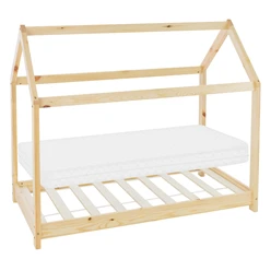 Kinderbett Hausbett 70x140 cm aus Kiefernholz inkl. Matratze H-10cm Holzbett mit Dach und Lattenrost ML-Design 6394