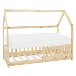 Kinderbett Hausbett 80x160 cm aus Kiefernholz inkl. Matratze H-10cm Rausfallschutz Dach und Lattenrost ML-Design 6394