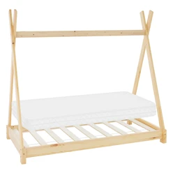 Kinderbett Tipi 70x140 cm aus Kiefernholz inkl. Matratze H-10cm Holzbett mit Lattenrost ML-Design 6394
