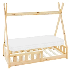 Kinderbett Tipi 70x140 cm aus Kiefernholz inkl. Matratze H-10cm Rausfallschutz und Lattenrost ML-Design 6394