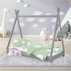 Kinderbett Tipi 70x140 cm Hellgrau aus Kiefernholz Holzbett mit Lattenrost ML-Design 6394