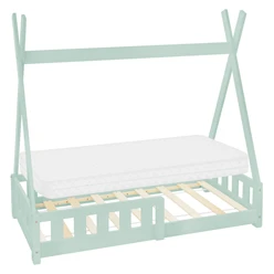 Kinderbett Tipi 70x140 cm Minze aus Kiefernholz inkl. Matratze H-10cm Rausfallschutz und Lattenrost ML-Design 6394