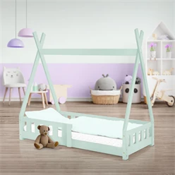 Kinderbett Tipi 70x140 cm Minze aus Kiefernholz mit Rausfallschutz und Lattenrost Holzbett ML-Design 6394