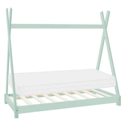 Kinderbett Tipi 80x160 cm Minze aus Kiefernholz inkl. Matratze H-10cm Holzbett mit Lattenrost ML-Design 6394