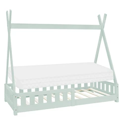 Kinderbett Tipi 80x160 cm Minze aus Kiefernholz inkl. Matratze H-10cm Rausfallschutz und Lattenrost ML-Design 6394