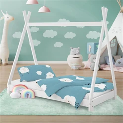 Kinderbett Tipi 80x160 cm Weiß aus Kiefernholz Holzbett mit Lattenrost ML-Design 6394