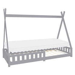 Kinderbett Tipi 90x200 cm Hellgrau aus Kiefernholz inkl. Matratze H-10cm Rausfallschutz und Lattenrost ML-Design 6394