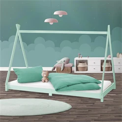Kinderbett Tipi 90x200 cm Minze aus Kiefernholz Holzbett mit Lattenrost ML-Design 6394