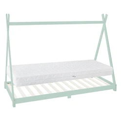 Kinderbett Tipi 90x200 cm Minze aus Kiefernholz inkl. Matratze H-16cm Holzbett mit Lattenrost ML-Design 6394