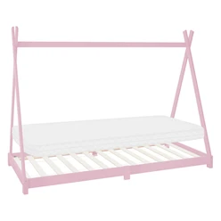 Kinderbett Tipi 90x200 cm Rosa aus Kiefernholz inkl. Matratze H-10cm Holzbett mit Lattenrost ML-Design 6394