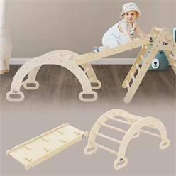 Kinderkletterbogen Natur mit Rutsche oder Kletterwand 2 in 1 Natur aus Holz Joyz 1253