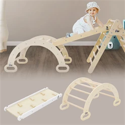 Kinderkletterbogen Natur mit Rutsche oder Kletterwand 2 in 1 Natur/Weiß aus Holz Joyz 1253