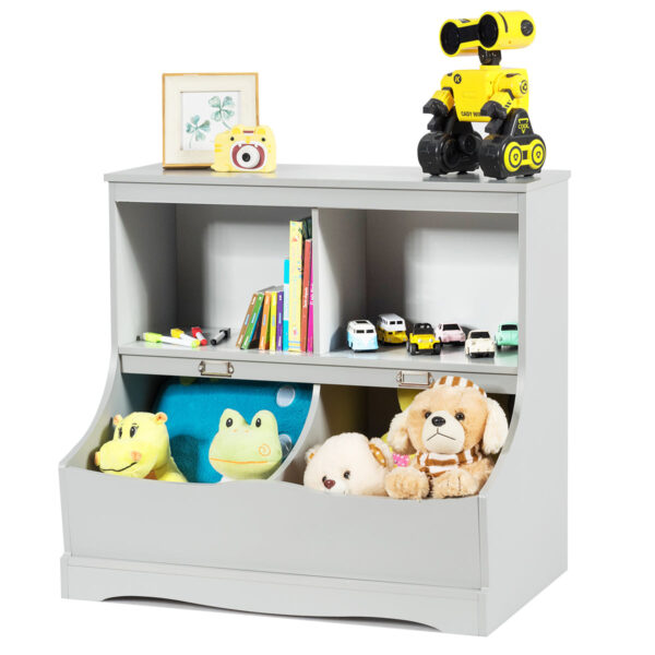 Kinderregal Spielzeugregal mit 4 Fächern Bücherregal für Kinder Aufbewahrungsregal Spielzeugorganisator 67 x 40 x 62 cm Grau Wohnen & Kochen