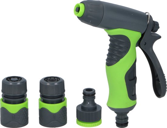 Kinzo 4-tlg. Spritzpistolen-Set - inkl. 3 Anschlüsse für Gartenschlauch - 8 Spritzstufen - Soft-Grip-Griff - Grün/Grau Haus & Garten