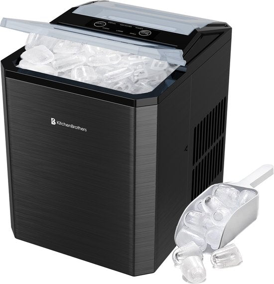 KitchenBrothers Eiswürfelbereiter - 1L - Easy Clean + Selbstreinigungsfunktion - Eiswürfelbereiter - 12kg/24 Stunden - Gunmetal-Edelstahl Wohnen & Kochen