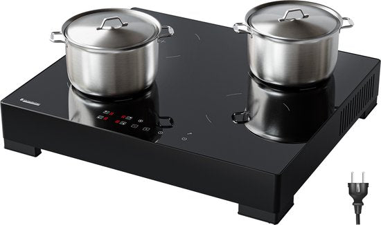 KitchenBrothers Induktionskochfeld - Freistehendes Induktionskochfeld - 60 cm - 4 Zonen - 1 Phase - bis zu 2400W - Schwarz Wohnen & Kochen
