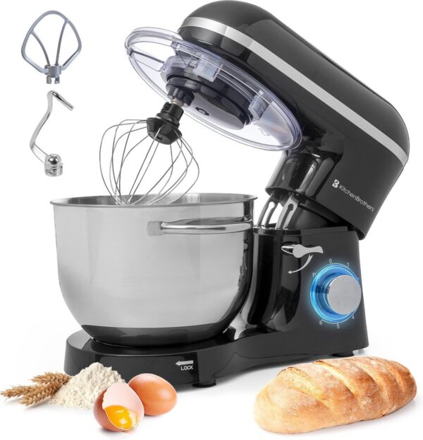 KitchenBrothers Küchenmaschine - Küchenmixer mit 6L-Edelstahl-Mixschüssel - Küchenroboter - 1400W - Schwarz Wohnen & Kochen