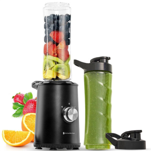 KitchenBrothers Mini-Mixer - Smoothie-Maker - 2 To-Go-Behälter - 350W - Schwarz Wohnen & Kochen