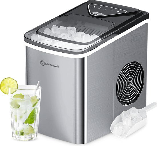 Kitchenwell Eiswürfelbereiter - 2L - 12kg/24 Stunden - Selbstreinigungsfunktion - Silber Wohnen & Kochen