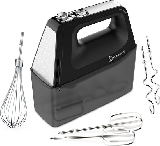 Kitchenwell Handrührgerät - 10 Geschwindigkeitsstufen mit Turbofunktion - Pulsfunktion - Knethaken und Rührbesen - Aufbewahrungshalter Wohnen & Kochen