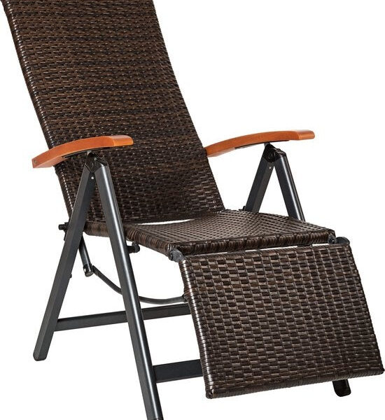 Klappbarer Gartenstuhl aus Geflecht mit Aluminiumrahmen und Fußstütze - braun Haus & Garten