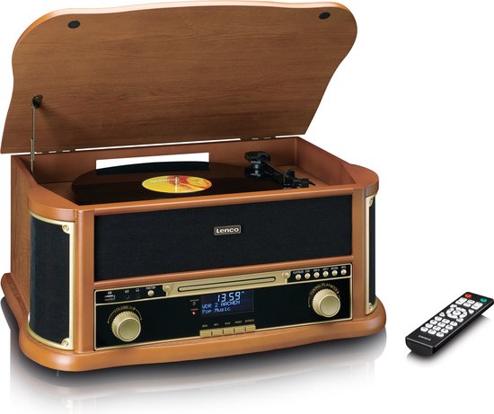 Klassischer Phono-Retro-Schallplattenspieler - Bluetooth - Auto-Stopp - DAB-Radio-CD- und Kassettenspieler - TCD-2571WD - Holz Elektronik