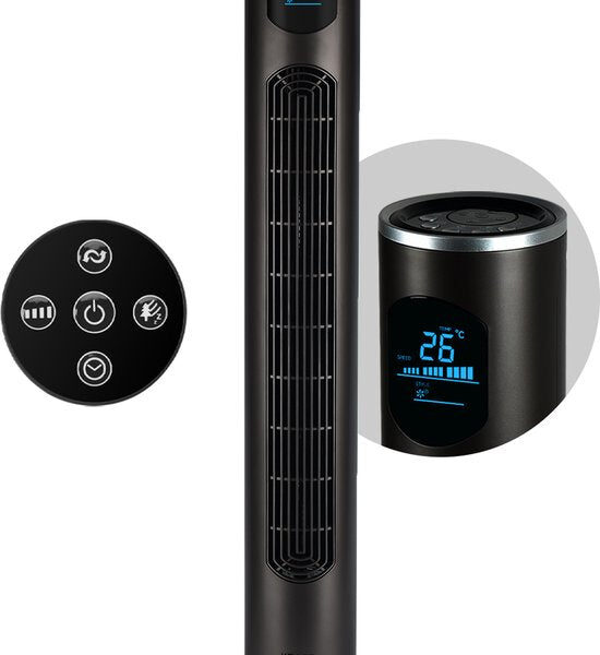 KRAFT Turmventilator - Leiser Standventilator - Ventilator - 97 cm - LED-Bildschirm - Bodenventilator - Anthrazit Wohnen & Kochen