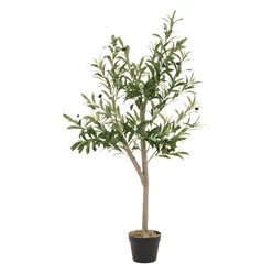 Künstlicher Olivenbaum 120 cm Kunstpflanze mit Naturholzstamm und Früchten ML-Design 6265