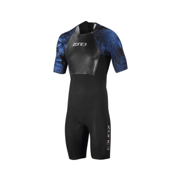 Kurzer Neoprenanzug Zone3 Tropical Palm Schwarz Blau