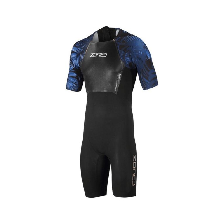 Kurzer Neoprenanzug Zone3 Tropical Palm Schwarz Blau